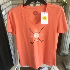 Life is good new women golf shirt front. NWT